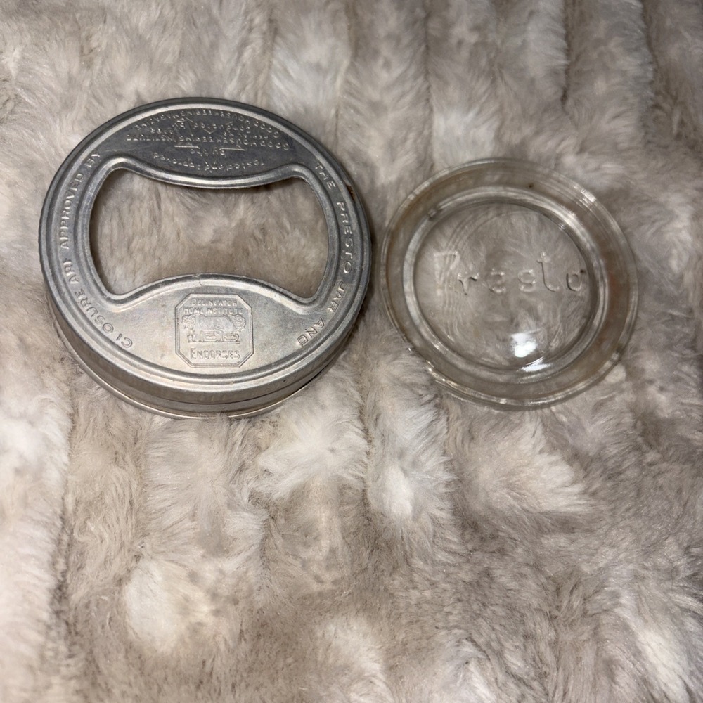 Vintage Bow Tie PRESTO Aluminum Regular Mouth Lid w/ Glass PRESTO Insert